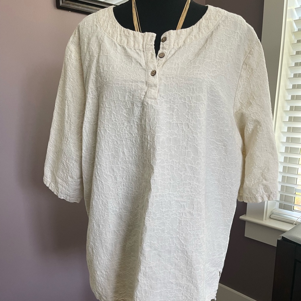 Minibee Womens Linen Round Neck Short Sleeve Tunic Blouse XXL Beige ￼